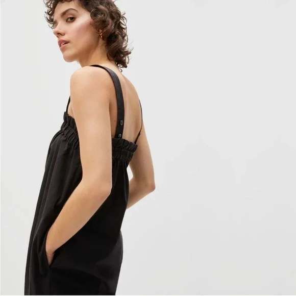 EVERLANE Paper Bag Dress Black Elastic Top Pockets Mini Adjustable Strap Medium - Picture 4 of 8